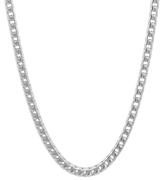 3.7mm Polished Rhodium Plated Silver Square Franco Chain Necklace