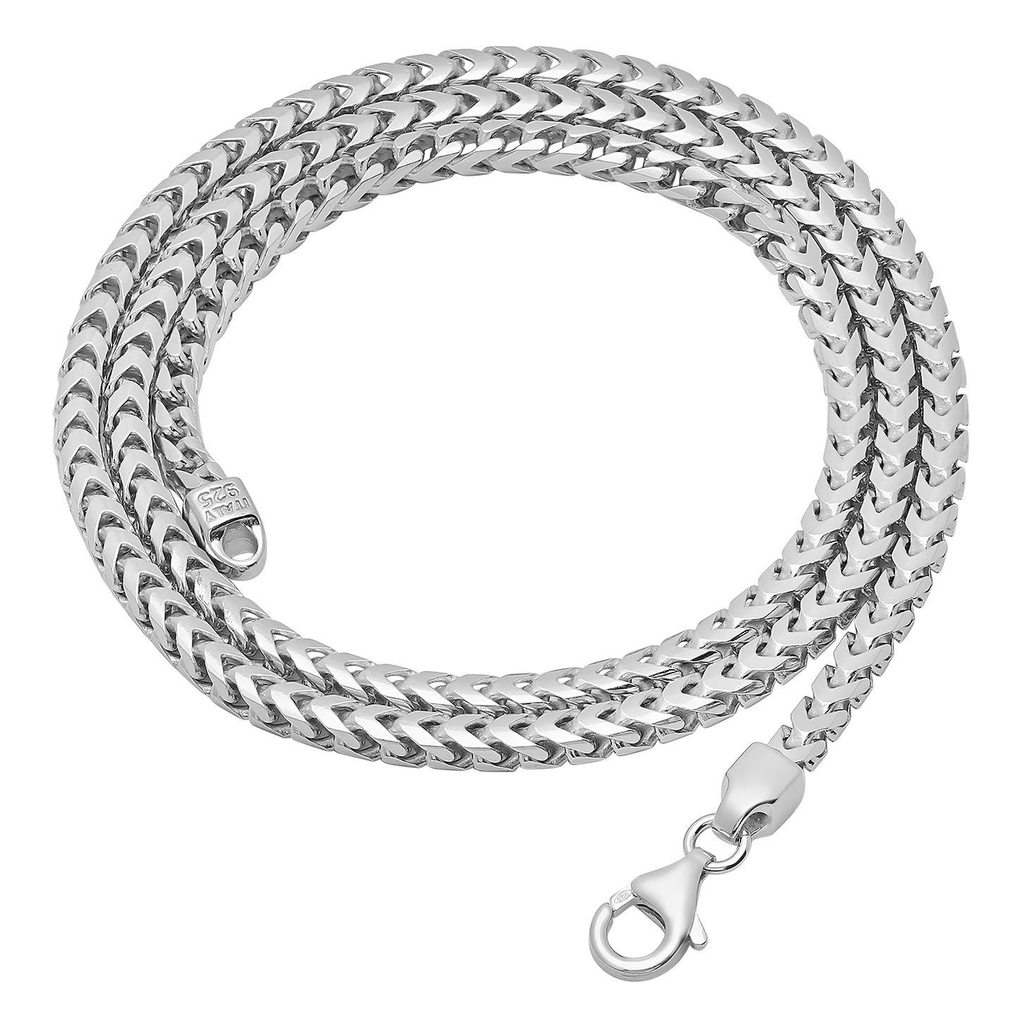 3.7mm Polished Rhodium Plated Silver Square Franco Chain Necklace + Gift Box