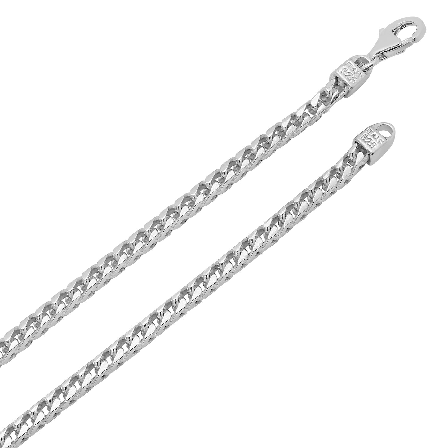 3.7mm Polished Rhodium Plated Silver Square Franco Chain Necklace