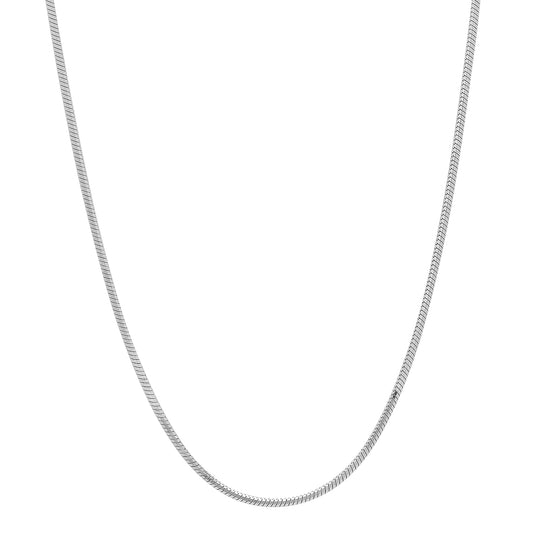 1mm Polished Rhodium Plated Silver Round Snake Chain Necklace