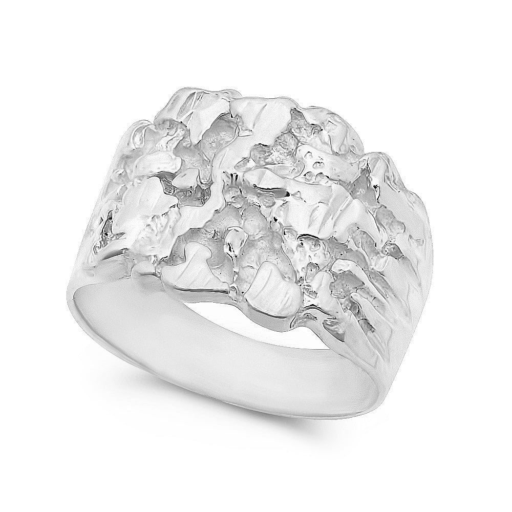 Large 22mm 925 Sterling Silver Italian Crafted Chunky Nugget Textured Ring + Bonus Polishing Cloth (SKU: SS-NR150)