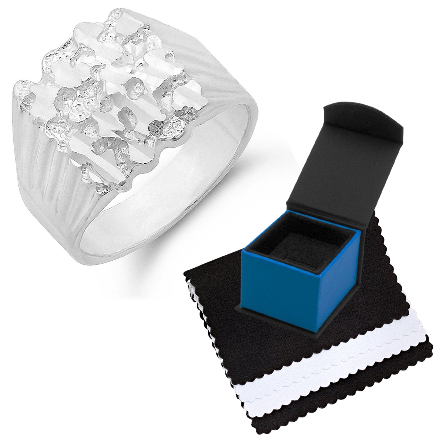 22mm Silver Square Nugget Ring + Gift Box