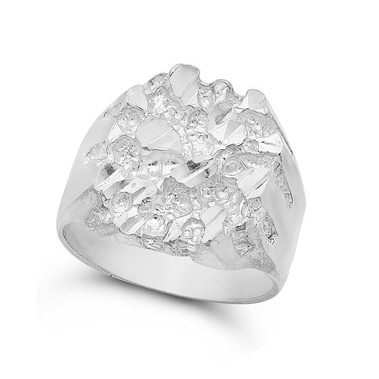 Men's .925 Sterling Silver Chunky Nugget Ring, 21mm Diameter, Size 8,9,10,11,12,13 + Microfiber Cloth