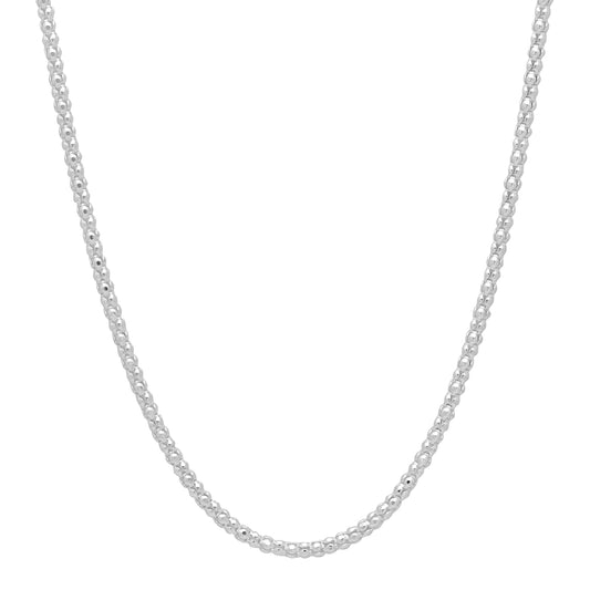 2.5mm Solid .925 Sterling Silver Round Popcorn Chain Necklace