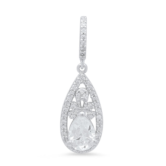 Pear CZ Solitaire 9.2mm x 18.5mm Sterling Silver Italian Crafted Teardrop CZ Pendant + Polishing Cloth