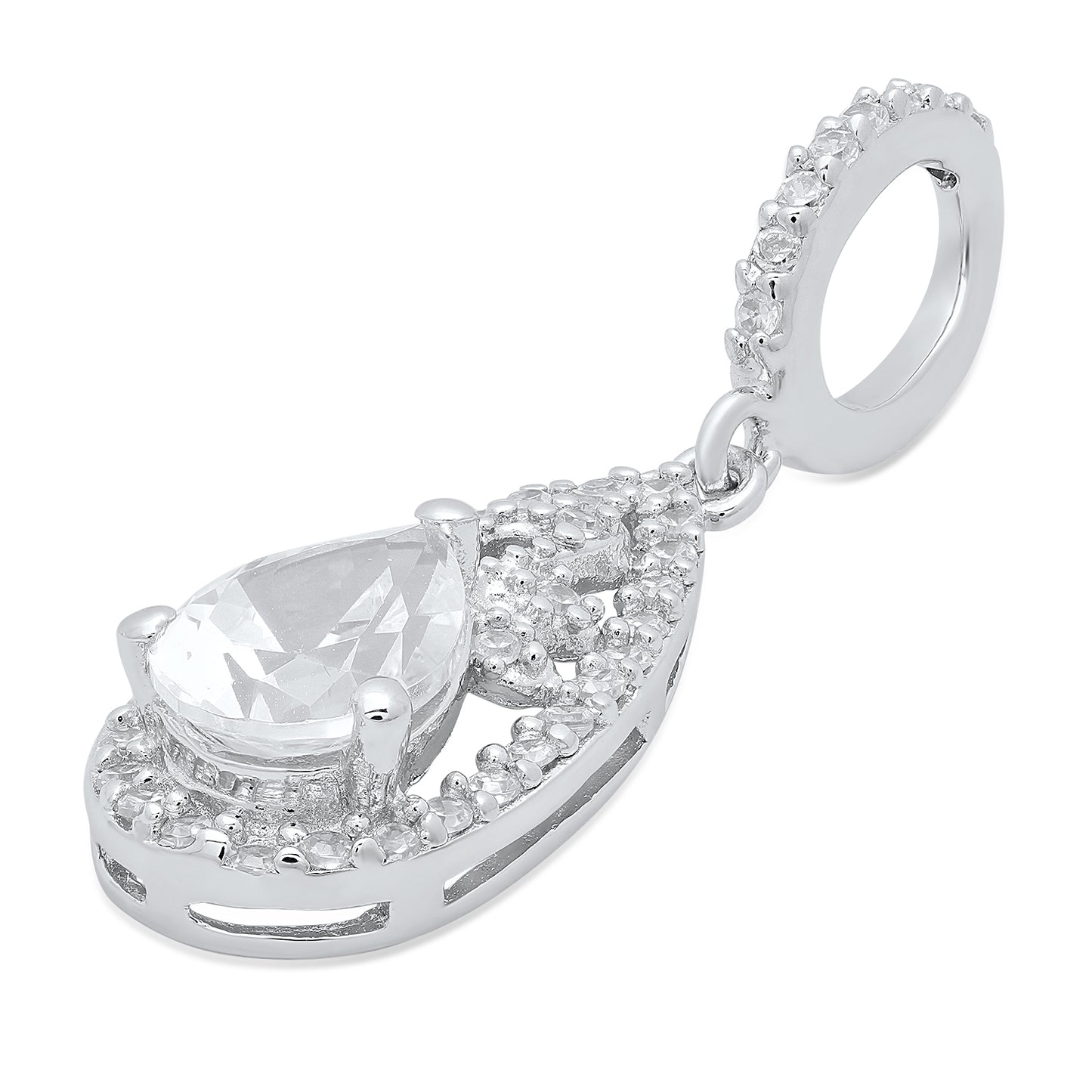 Pear CZ Solitaire 9.2mm x 18.5mm Sterling Silver Italian Crafted Teardrop CZ Pendant + Polishing Cloth