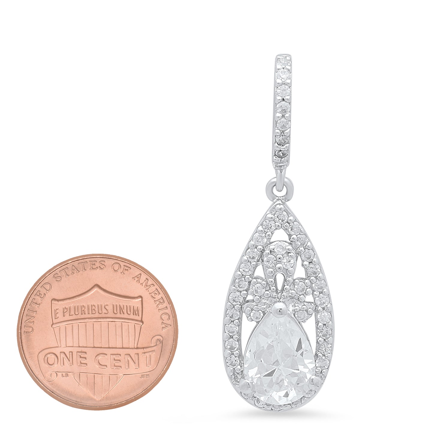 Pear CZ Solitaire 9.2mm x 18.5mm Sterling Silver Italian Crafted Teardrop CZ Pendant + Polishing Cloth