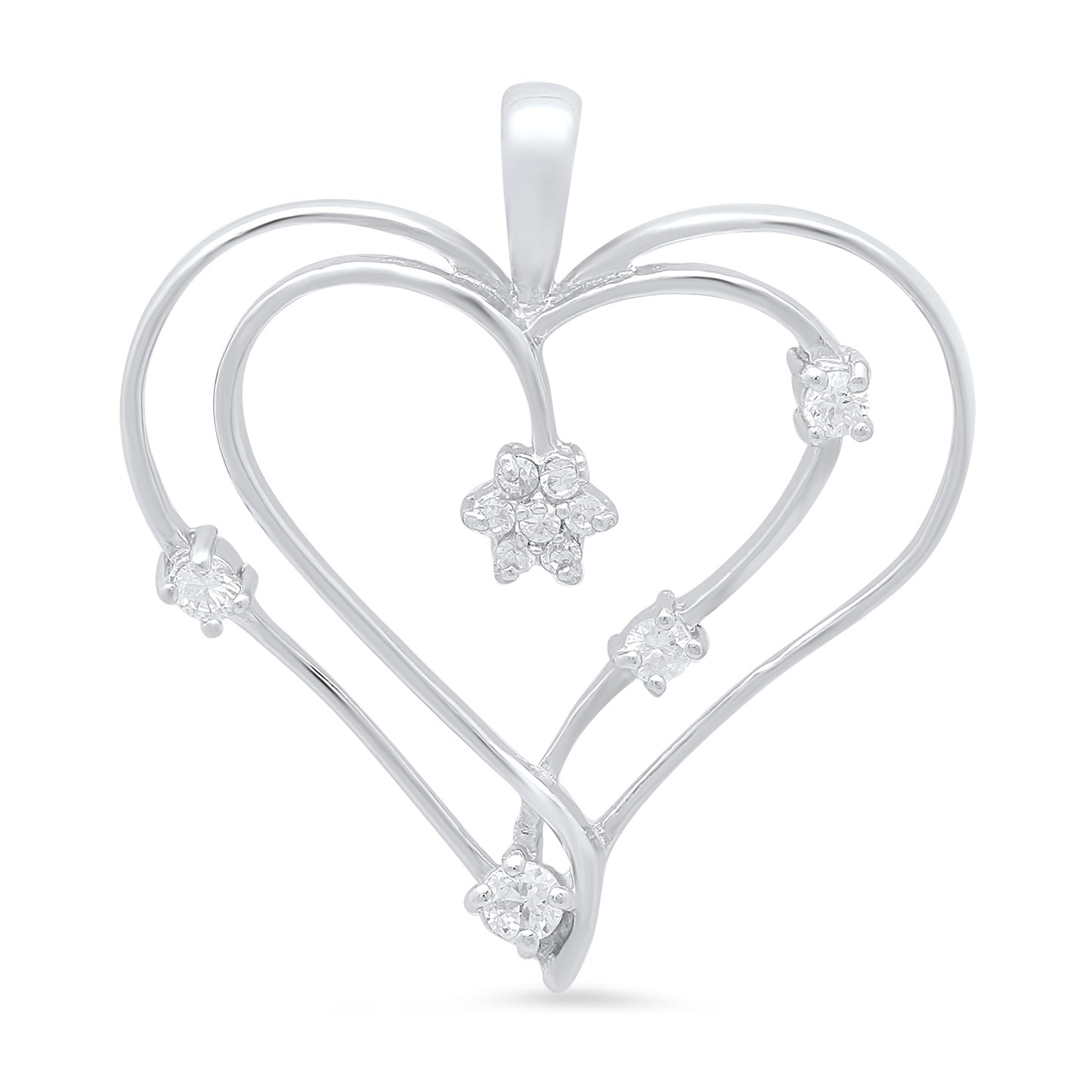 Sterling Silver Italian Crafted 31.9mm x 34.4mm CZ Accented Heart Shaped Pendant