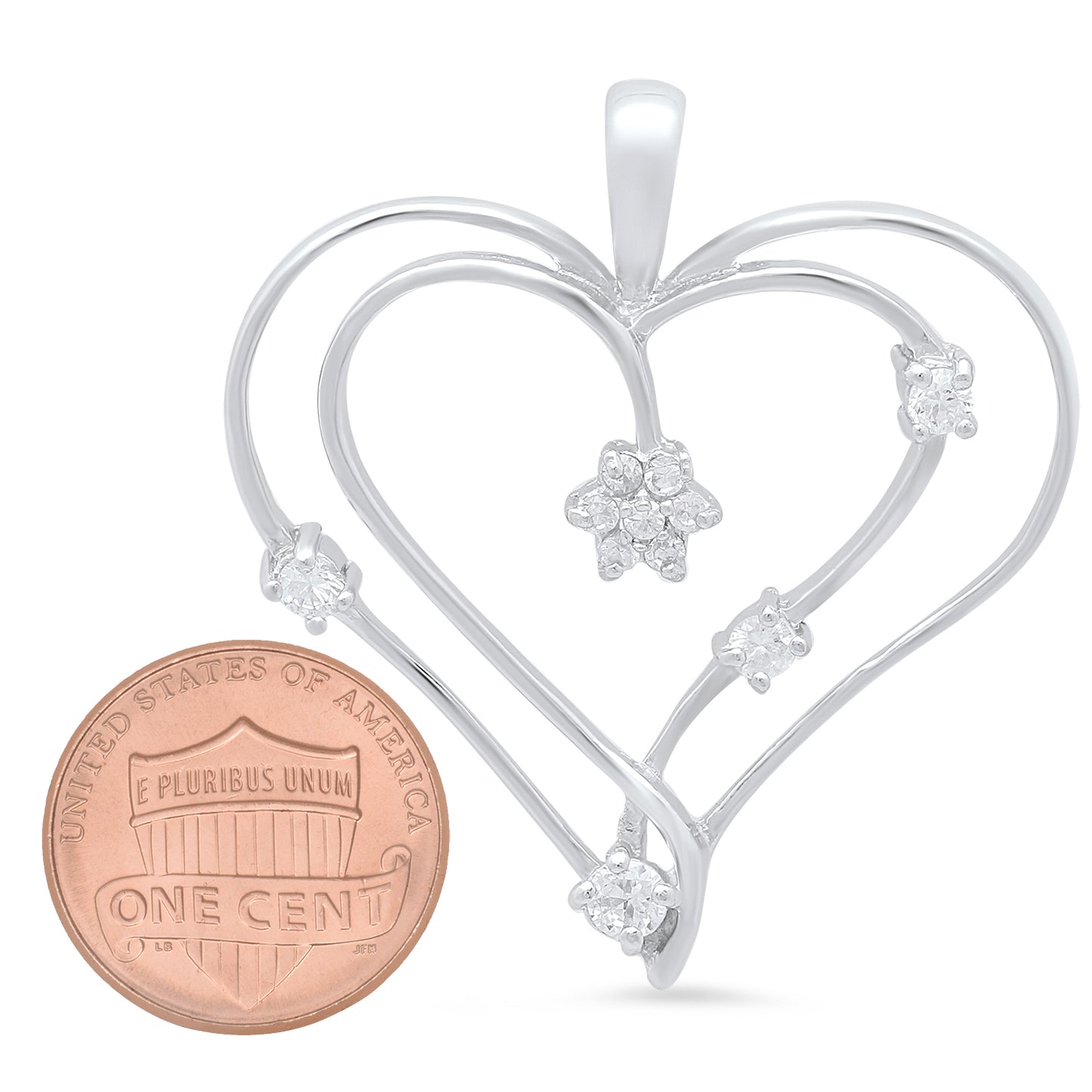 Sterling Silver Italian Crafted 31.9mm x 34.4mm CZ Accented Heart Shaped Pendant