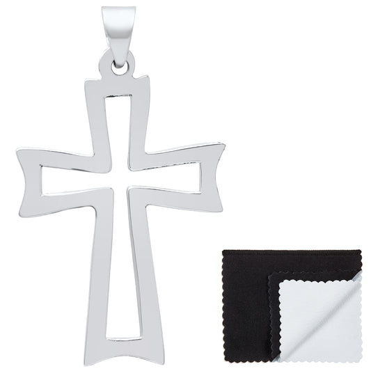 Women"s .925 Sterling Silver Nickel Free Cross Pendant, 34mm x 25mm (1 ⅓" x 1") + Jewelry Cloth