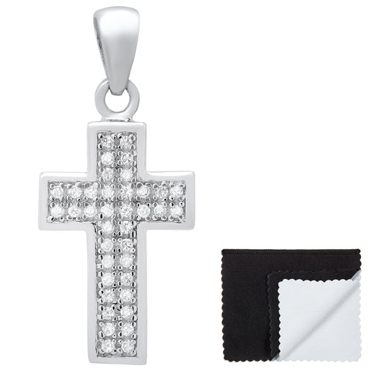 Women's .925 Sterling Silver Nickel Free CZ Cross Pendant, 19.5mm x 12.5mm (¾' x ½')