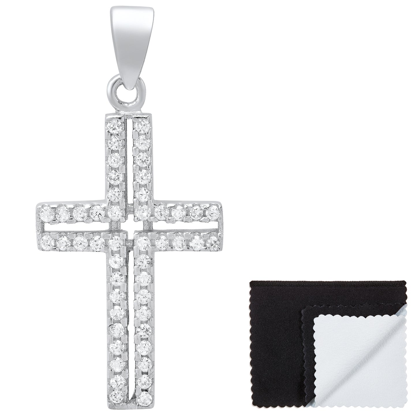 Women"s .925 Sterling Silver Nickel Free CZ Cross Pendant, 26mm x 16.5mm (1"x ⅔")