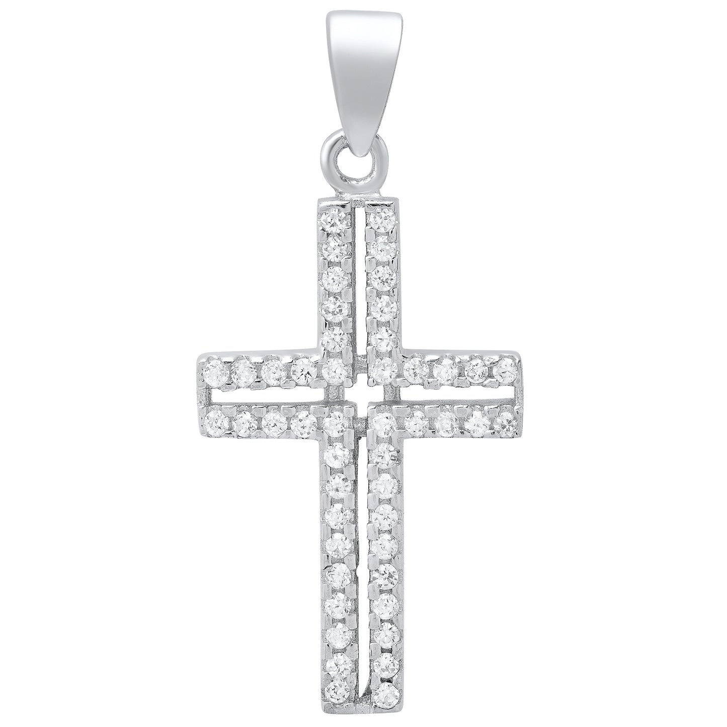 Women"s .925 Sterling Silver Nickel Free CZ Cross Pendant, 26mm x 16.5mm (1"x ⅔")