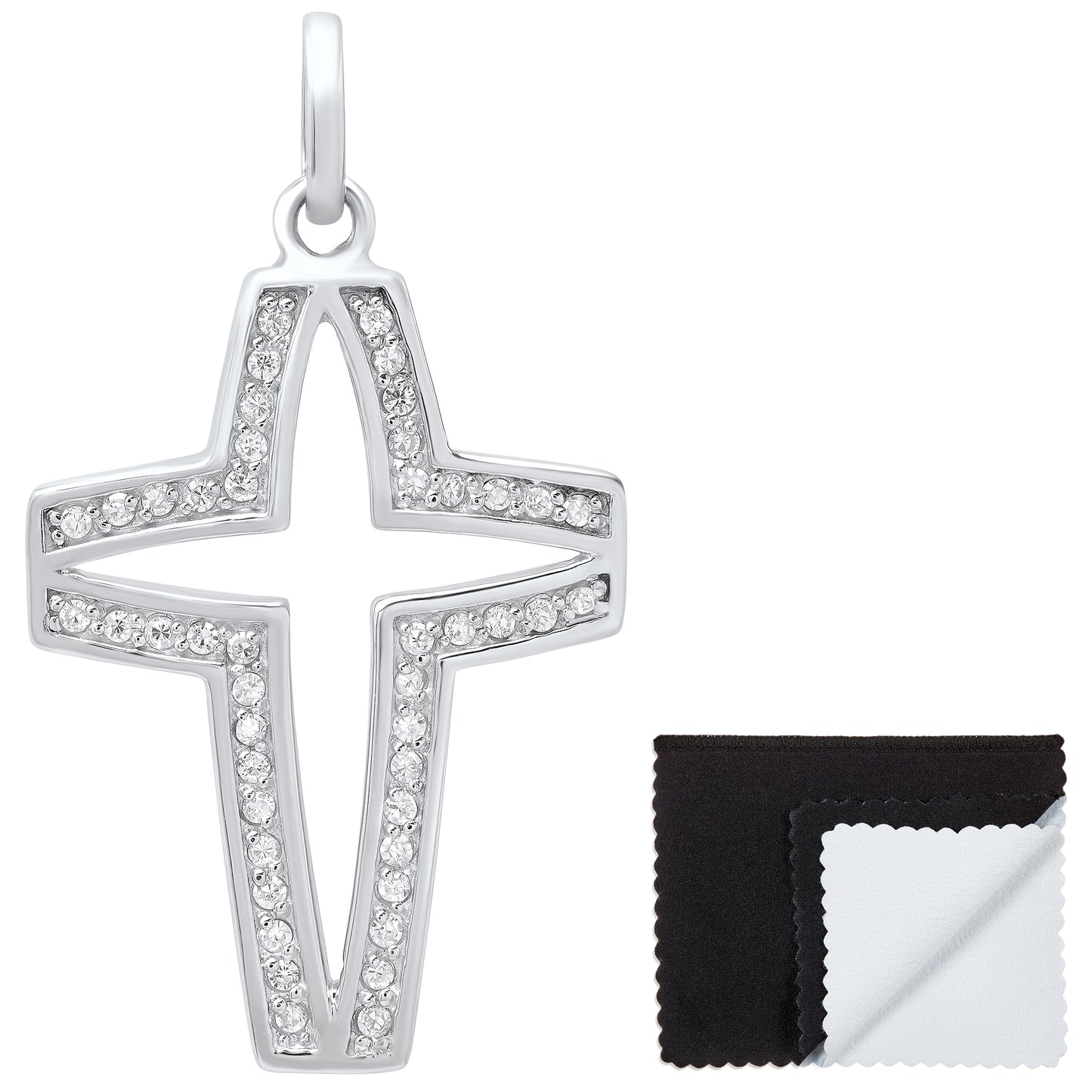 Women's .925 Sterling Silver Nickel Free CZ Cross Pendant, 31mm x 23mm (1 ⅕' x ⅞')