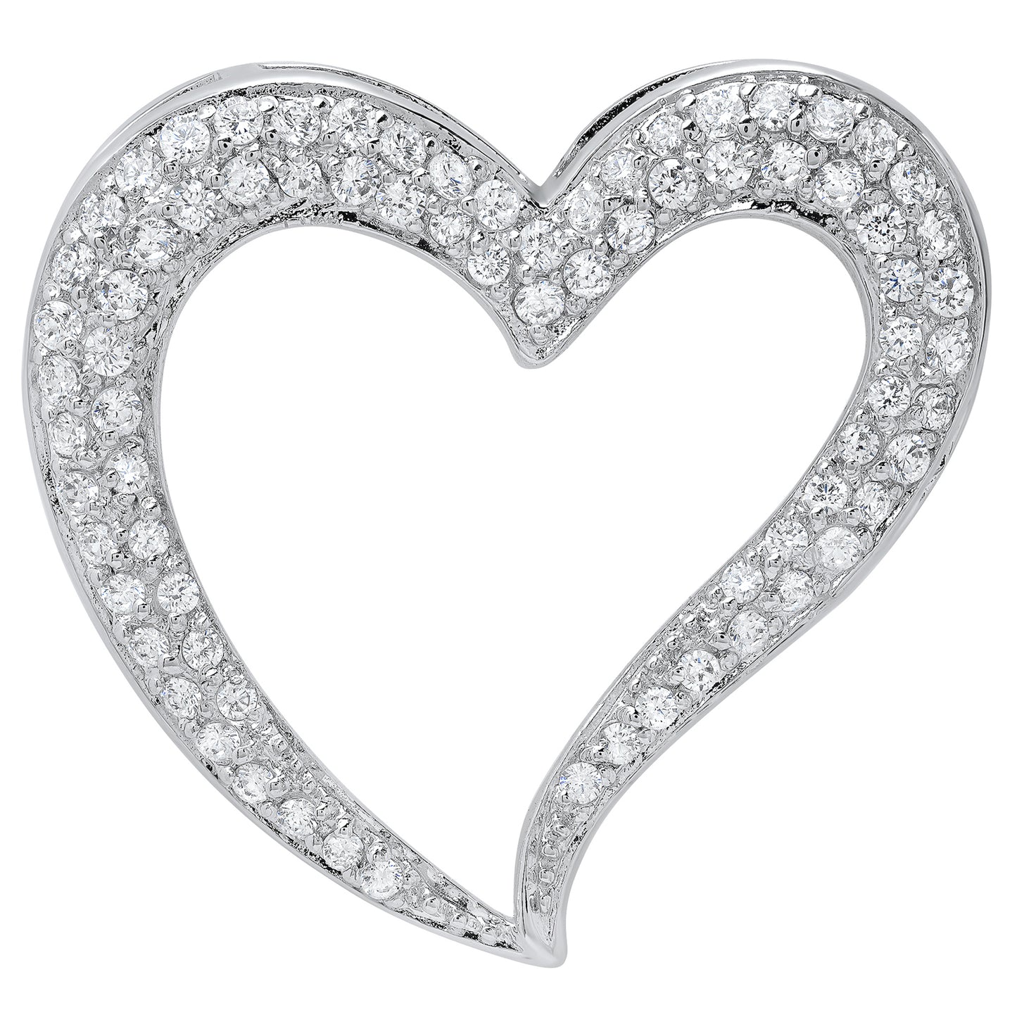 Women's .925 Sterling Silver Nickel Free CZ Open Heart Pendant, 38mm x 38mm (1 ½' x 1 ½')