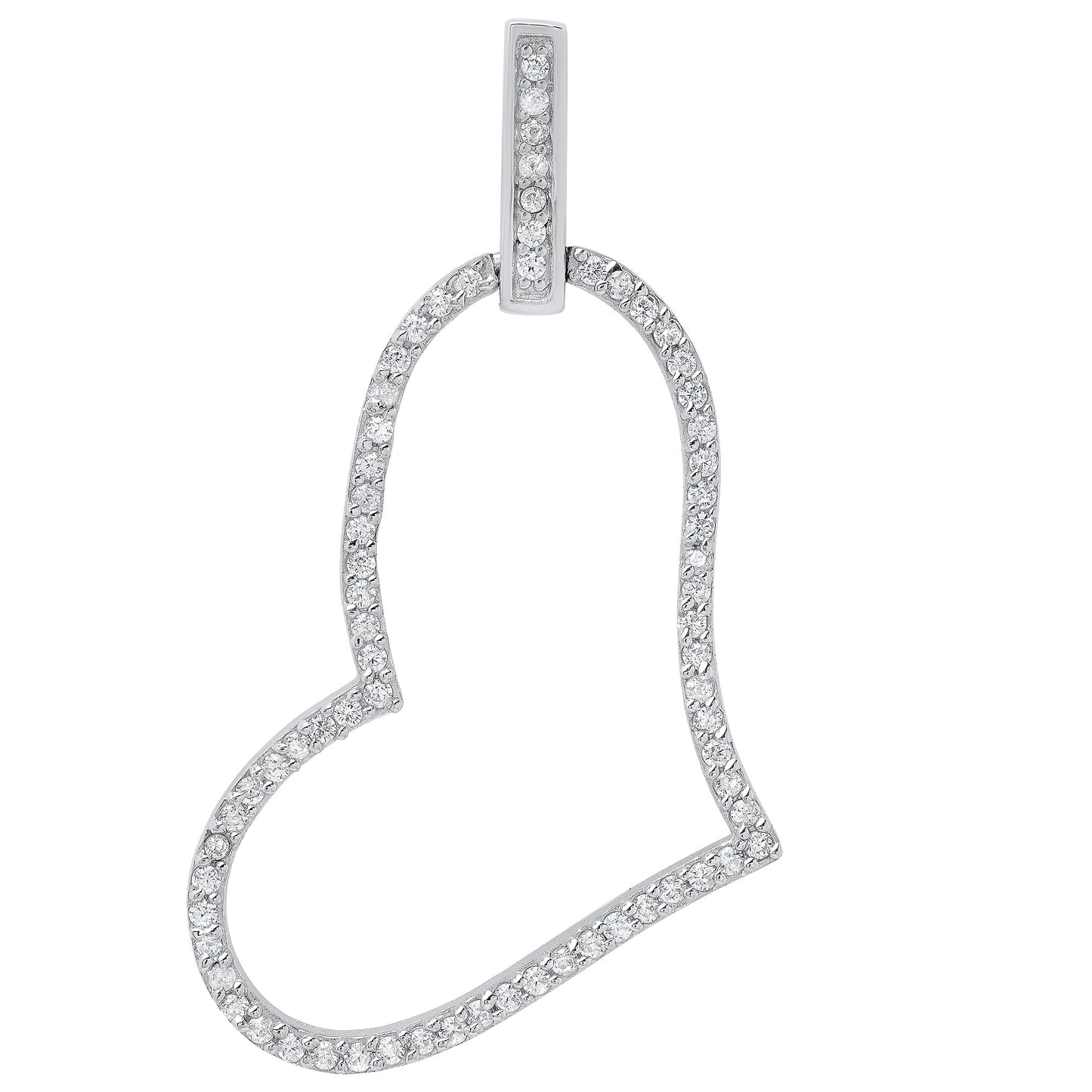 Women"s .925 Sterling Silver Nickel Free CZ Open Heart Pendant, 37mm x 24mm (1 ⅖" x 1")