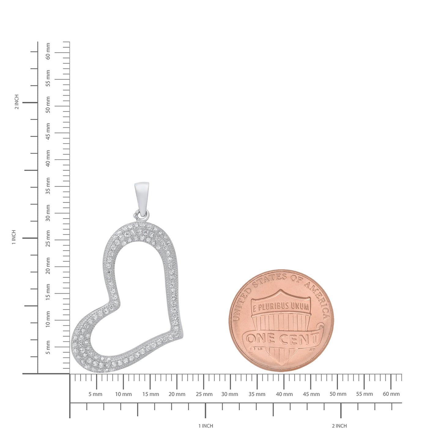 Women's .925 Sterling Silver Nickel Free CZ Open Heart Pendant, 29mm x 19mm (1 ⅛' x ¾') (SKU: SS-PD1049)