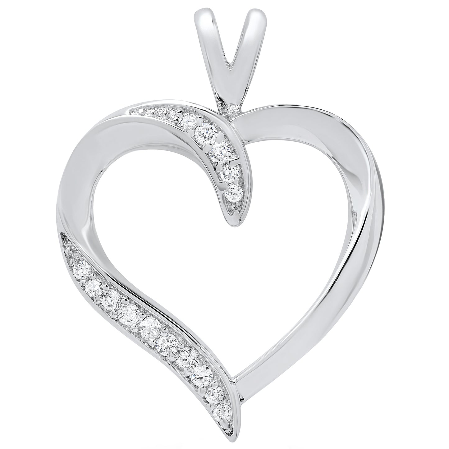 Women's .925 Sterling Silver Nickel Free CZ Open Heart Pendant, 23mm x 22mm (⅞' x ⅞')