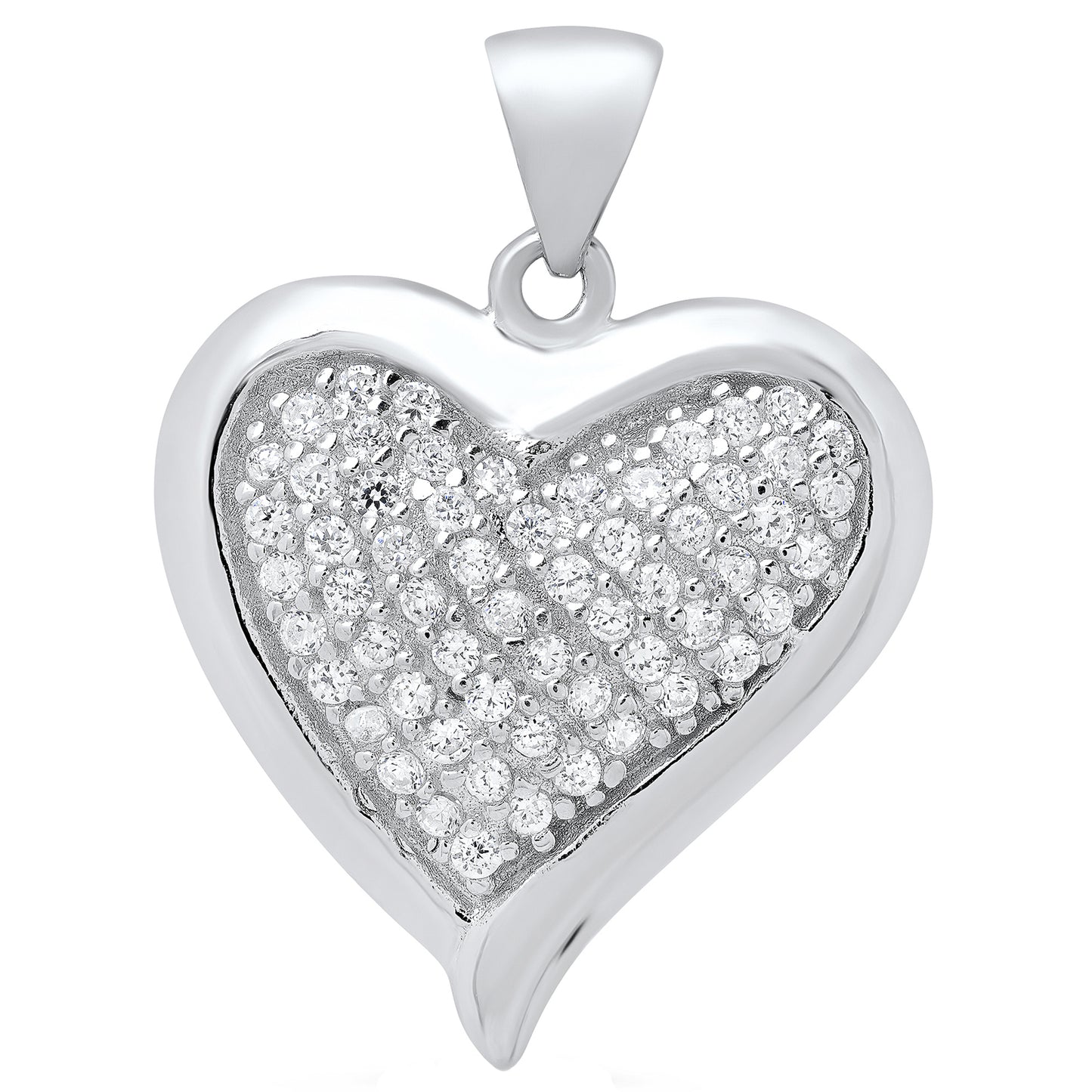 Women's .925 Sterling Silver Nickel Free CZ Heart Pendant, 20mm x 19mm (⅘' x ¾')