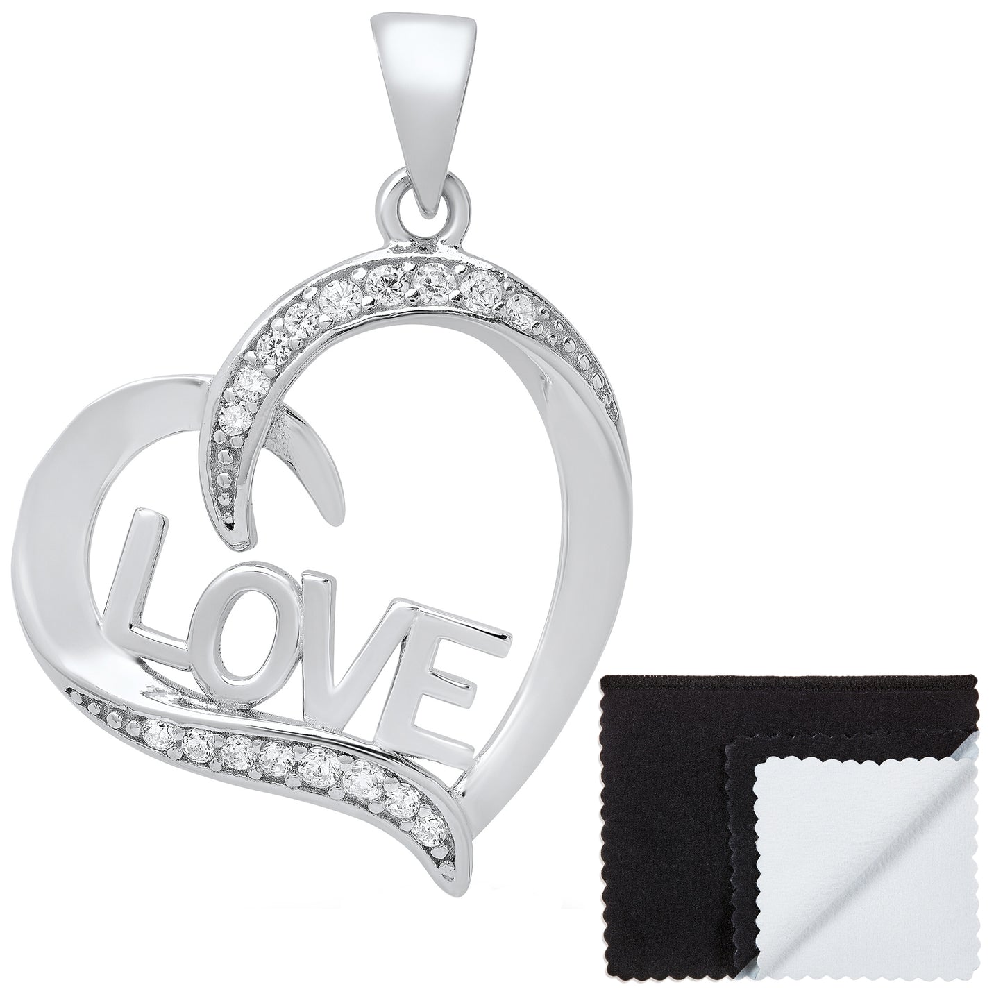 Women's .925 Sterling Silver Nickel Free CZ Open Heart Pendant, 23mm x 22mm (⅞' x ⅞')