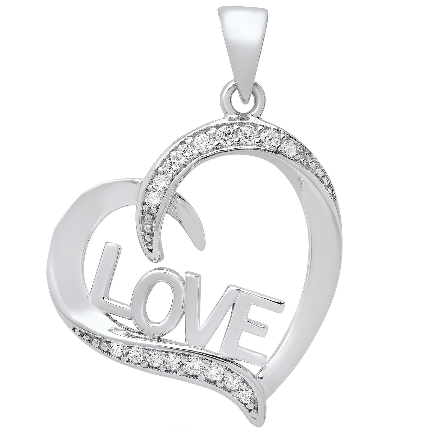 Women's .925 Sterling Silver Nickel Free CZ Open Heart Pendant, 23mm x 22mm (⅞' x ⅞')