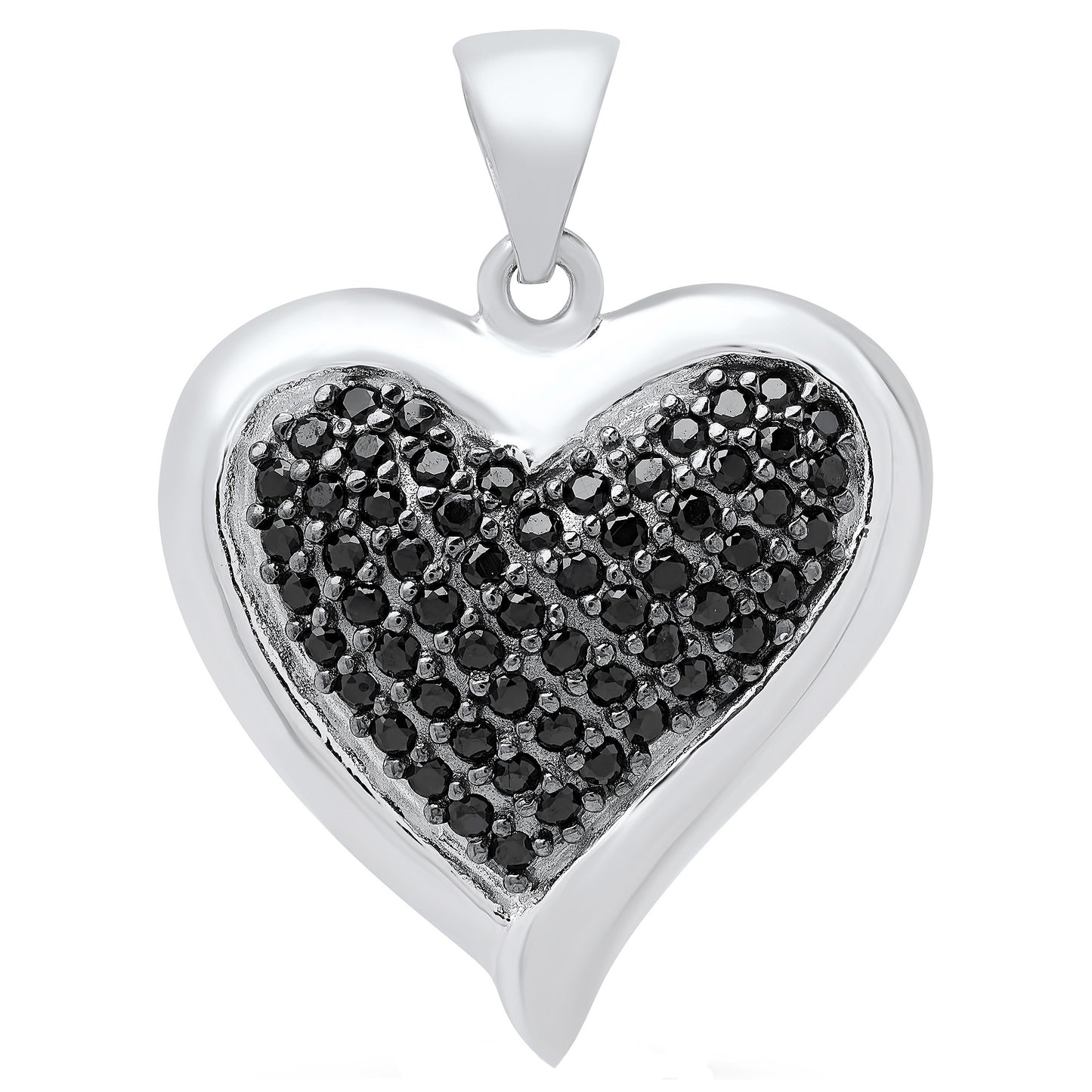 Women's .925 Sterling Silver Silver CZ Illusion Cord Heart Pendant, Women's Black Silver Pendant