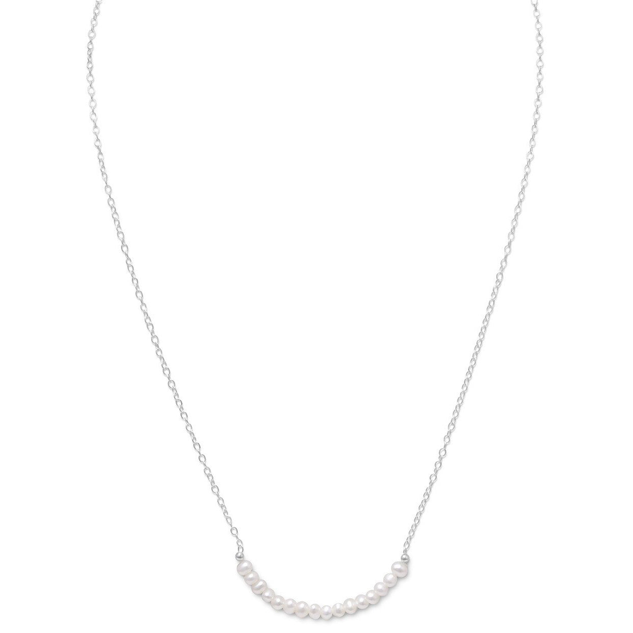 Sterling Silver 3mm Freshwater Cultured Pearl Rolo Necklace Pendant 16" + 1.5'' + Polishing Cloth (SKU: SS-PD1063)