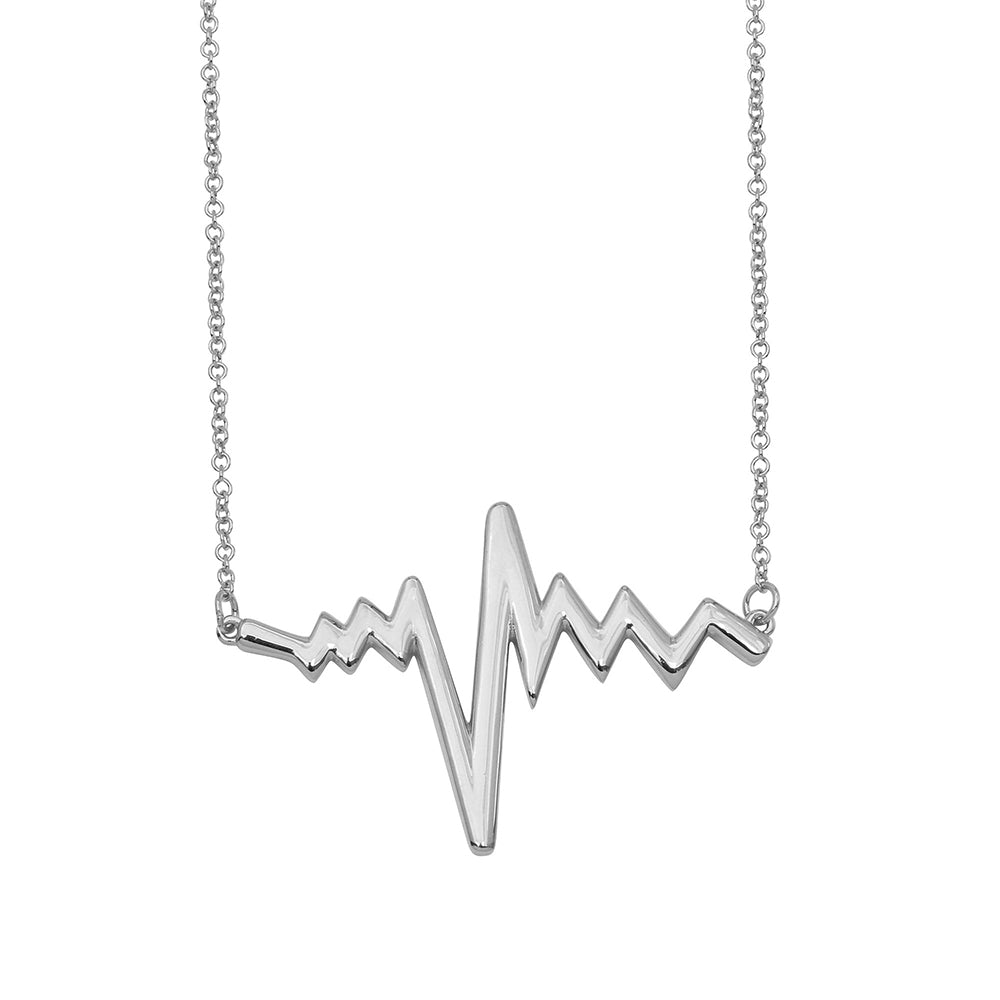 Polished Rhodium Plated Silver Heart Pendant + Cable Chain Necklace, 18 inches (SKU: SS-PD1071A)