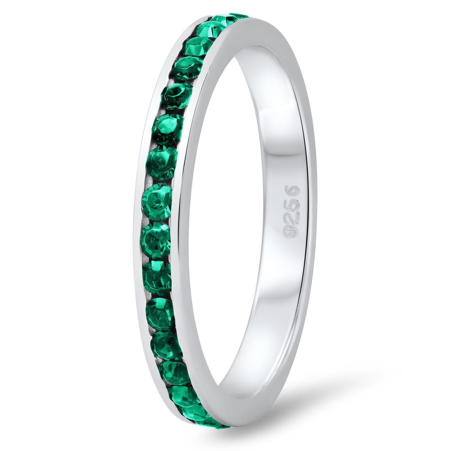 Sterling Silver Italian Crafted 3mm Simulated Emerald Green CZ Eternity Band