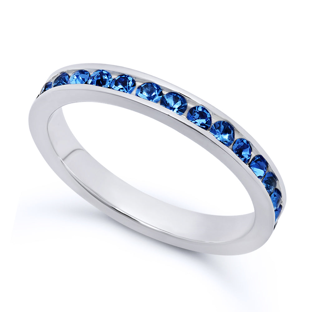 Sterling Silver Italian Crafted 3mm Simulated Sapphire Blue CZ Eternity Band