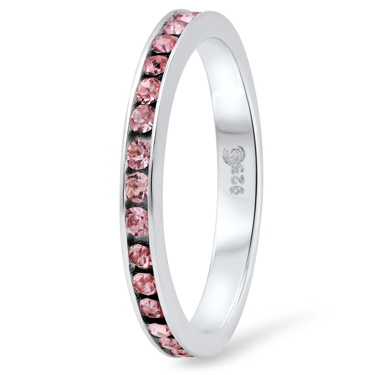 Sterling Silver Italian Crafted Simulated Pink Tourmaline CZ 3mm Eternity Band