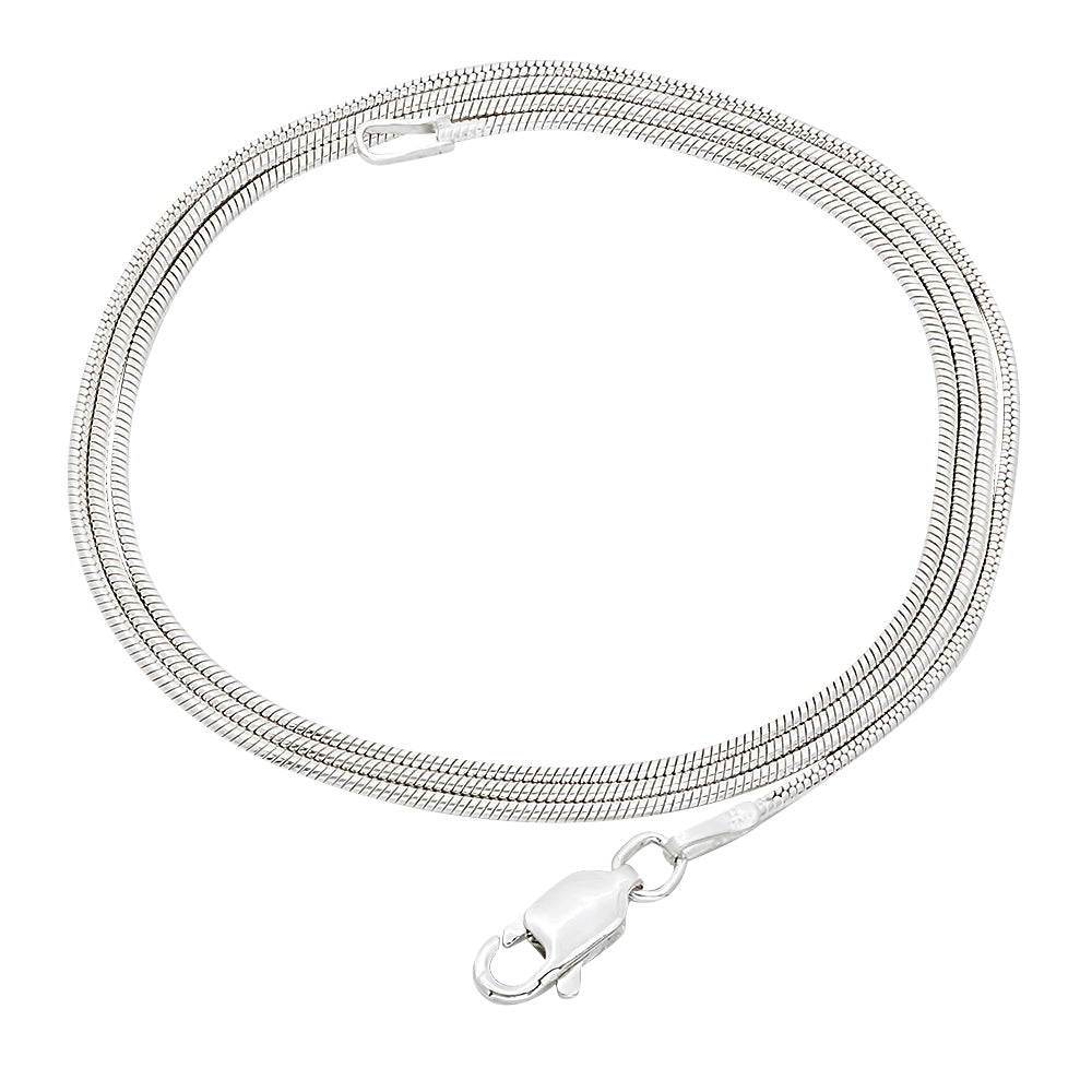1.1mm High-Polished .925 Sterling Silver (Nickel Free) Round Snake Chain Necklace, 14'-30' + Jewelry Cloth & Pouch (SKU: SS-RHB25)