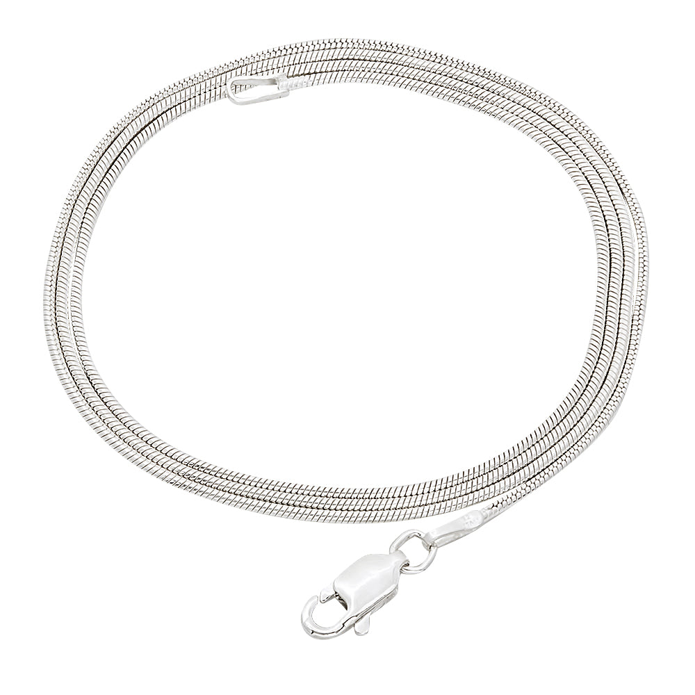 1.1mm Solid .925 Sterling Silver Round Snake Chain Necklace