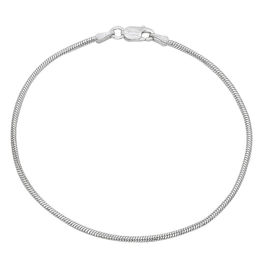 1.5mm Solid .925 Sterling Silver Round Snake Chain Bracelet