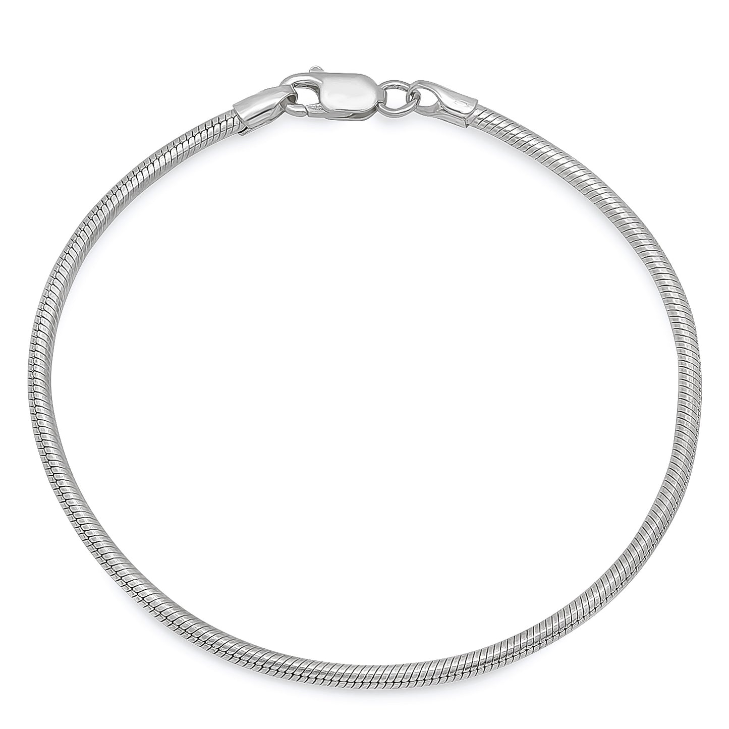 2mm Solid .925 Sterling Silver Round Snake Chain Bracelet