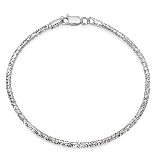 2mm Solid .925 Sterling Silver Round Snake Chain Bracelet