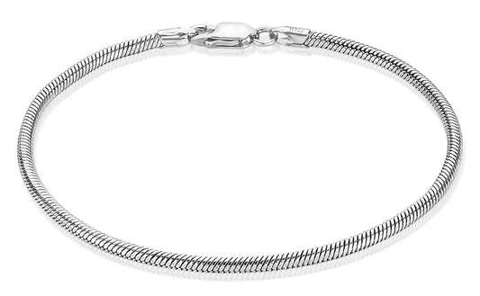 2.4mm Rhodium Plated Silver Round Snake Chain Bracelet