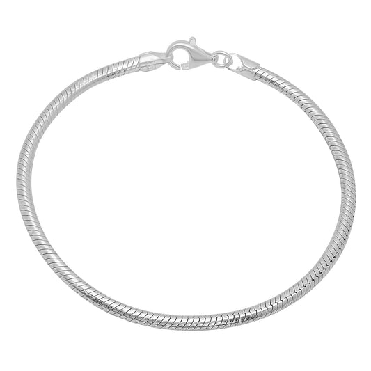 2.4mm Solid .925 Sterling Silver Round Snake Chain Bracelet