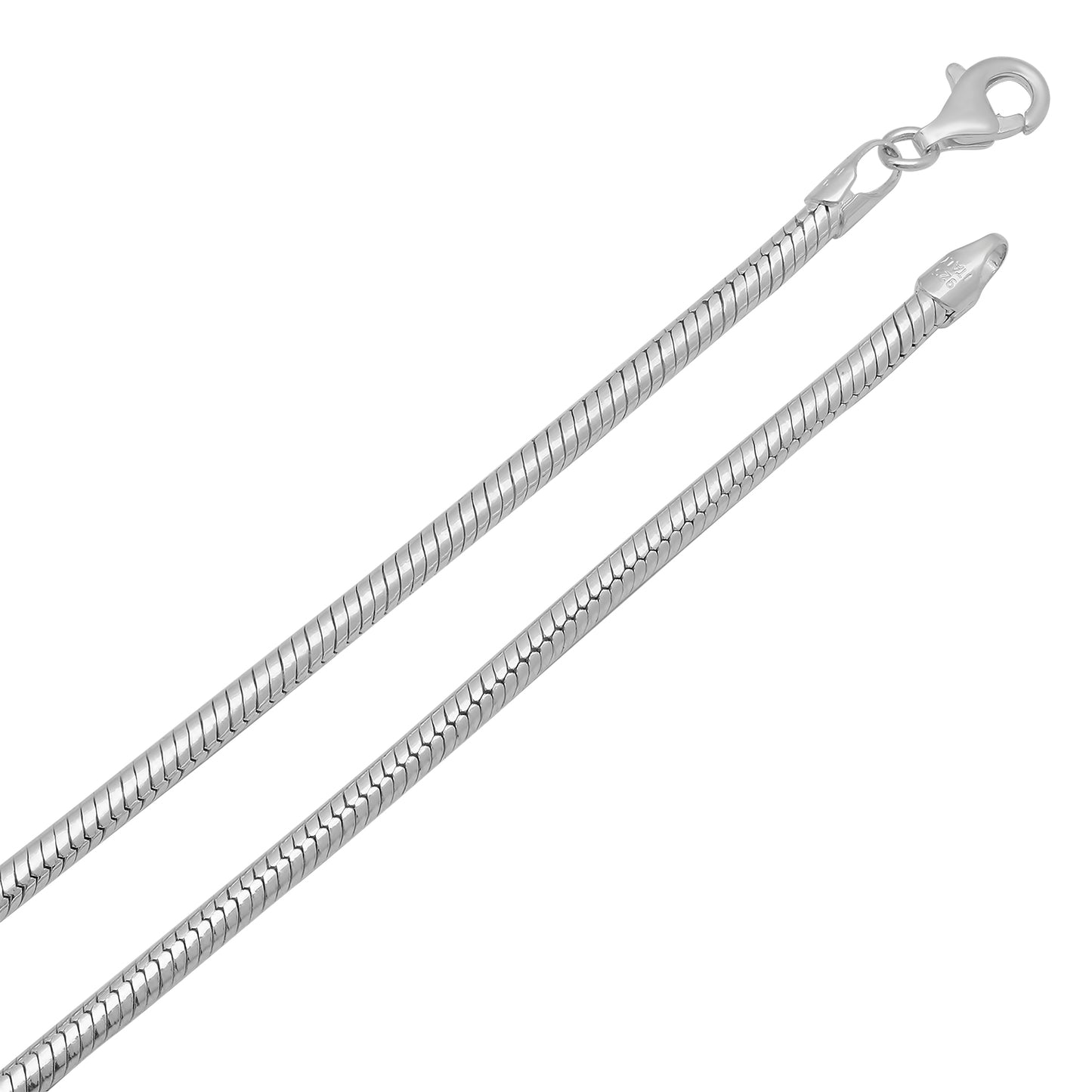 3mm Solid .925 Sterling Silver Round Snake Chain Necklace