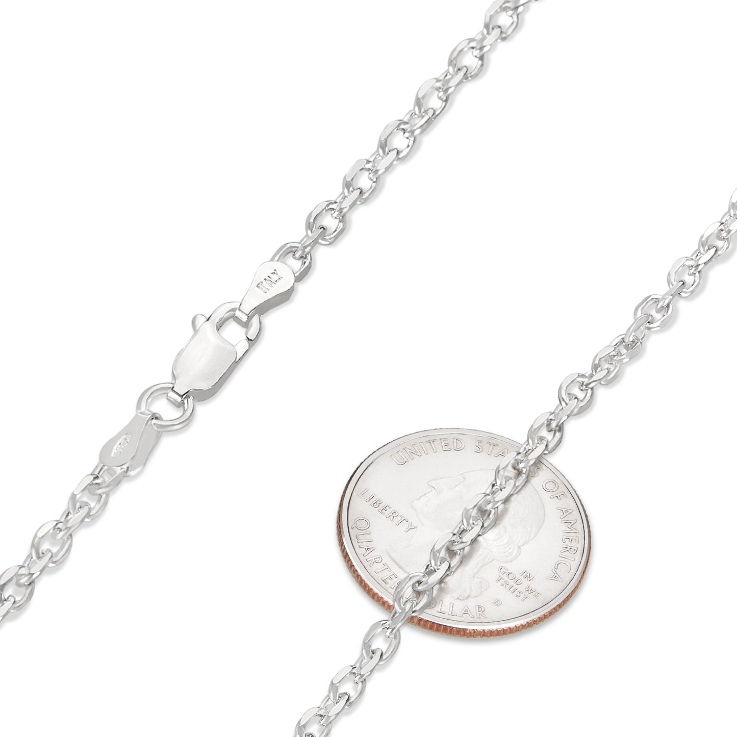 3mm Solid .925 Sterling Silver Oval Cable Draw Flat Cable Chain Necklace + Gift Box