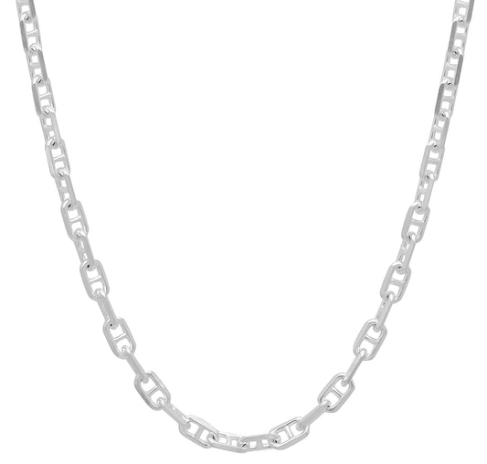 3.7mm Solid .925 Sterling Silver Flat Mariner Chain Necklace