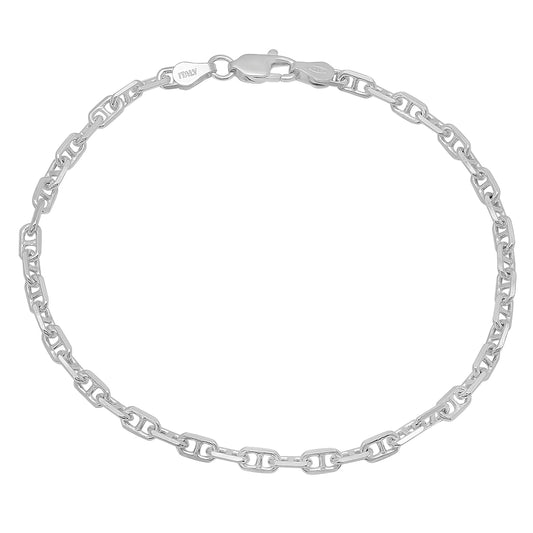 3.7mm Solid .925 Sterling Silver Flat Mariner Chain Bracelet