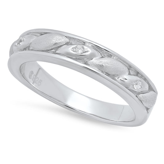 4.1mm Sterling Silver Italian Crafted CZ Accented Ellipse Shaped Inlay Wedding Band + Polishing Cloth (SKU: SS-RN1018)