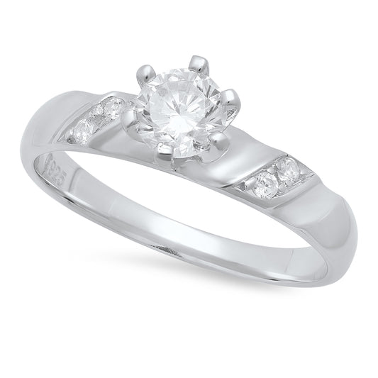 Round Cut CZ Solitaire 3.8mm Pure Sterling Silver Italian Crafted CZ Engagement Ring + Polishing Cloth