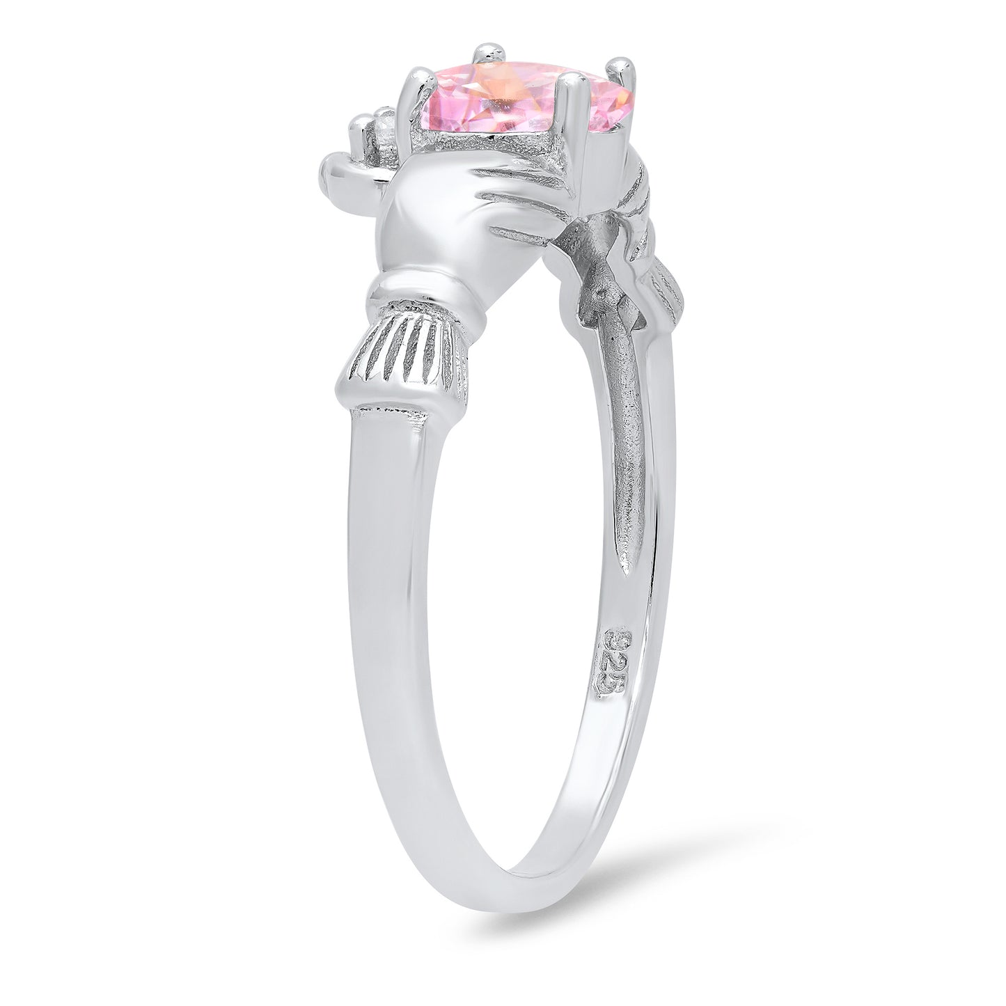 Sterling Silver Claddagh October Birthstone pink CZ Promise Ring Made in Italy + Cleaning Cloth