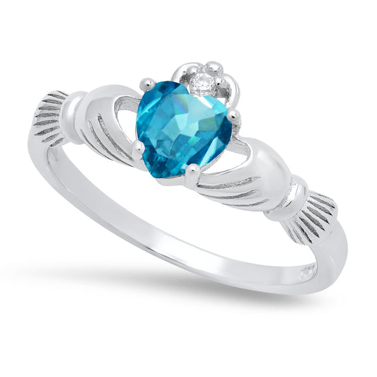 Sterling Silver Claddagh September Birthstone blue CZ Promise Ring Made in Italy + Cleaning Cloth