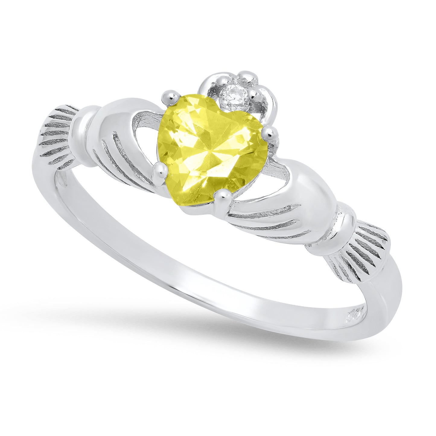 Sterling Silver Claddagh November Birthstone yellow CZ Promise Ring Made in Italy + Cleaning Cloth (SKU: SS-RN1060E)