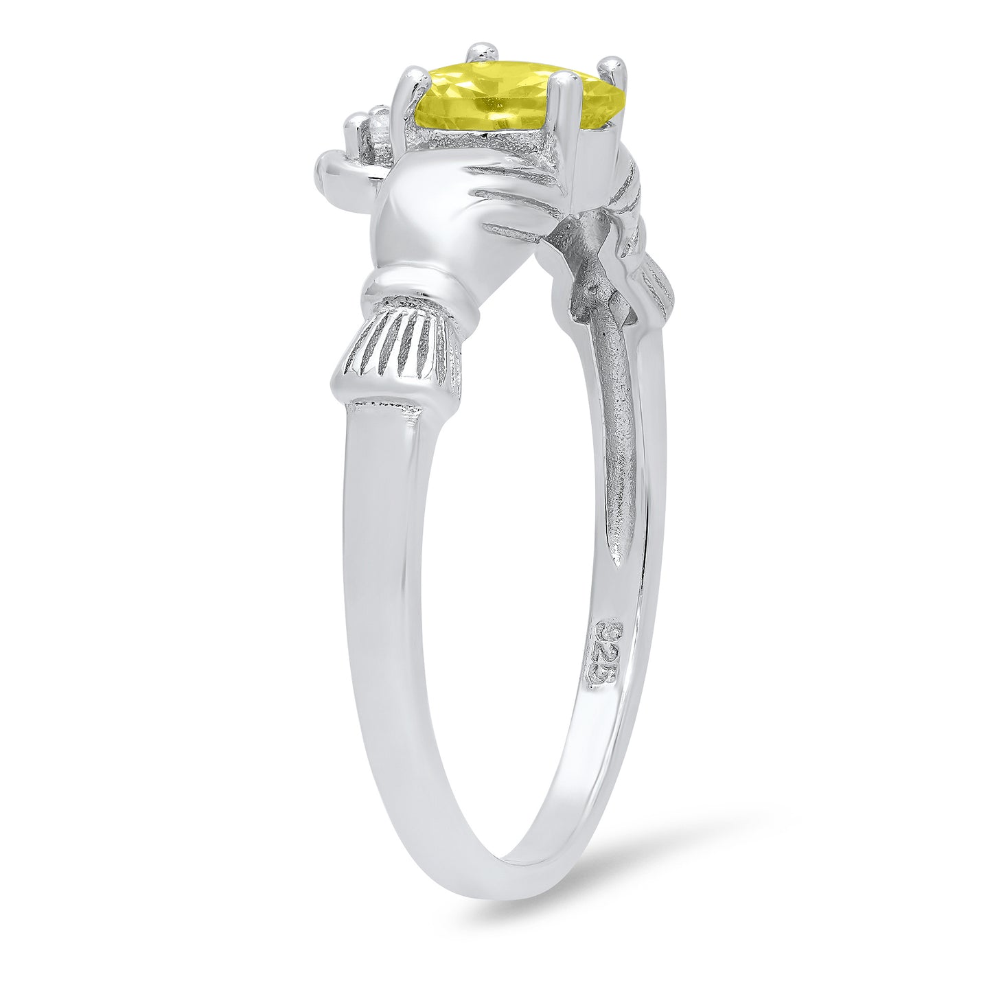 Sterling Silver Claddagh November Birthstone yellow CZ Promise Ring Made in Italy + Cleaning Cloth (SKU: SS-RN1060E)