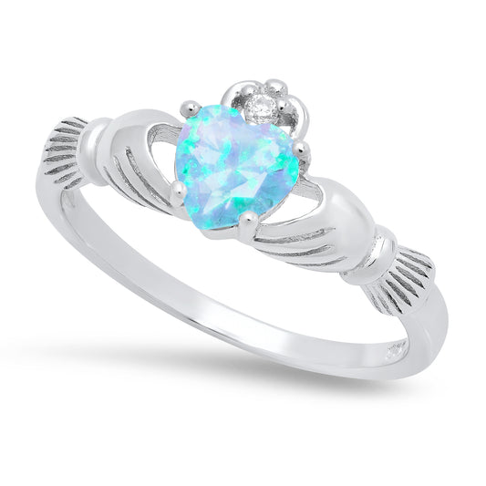 Sterling Silver Claddagh September Birthstone blue opal Promise Ring Made in Italy + Cleaning Cloth