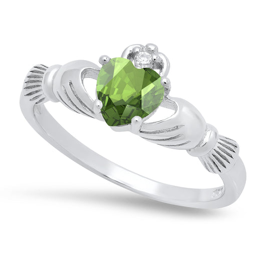 Sterling Silver Claddagh August Birthstone Peridot CZ Promise Ring Made in Italy + Cleaning Cloth